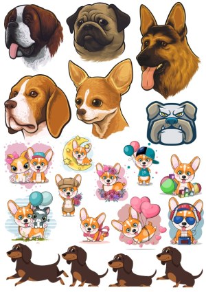 Collection of Various Dog Breeds and Cute Cartoon Corgi Characters Free Vector