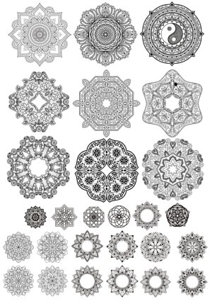 Collection of Intricate Black and White Mandala and Geometric Vector Designs Free Vector
