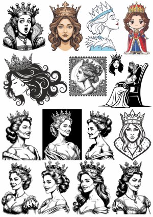 Collection of Illustrated and Stylized Queens with Crowns Free Vector