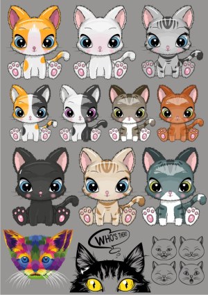 Cute Cartoon Cats and Cat Faces Vector Collection Free Vector