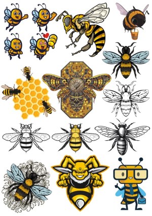 Collection of Bee and Honeycomb Vector Illustrations Free Vector