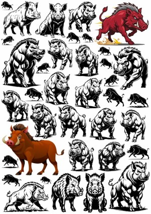 Collection of Wild Boar and Warthog Vector Designs Free Vector
