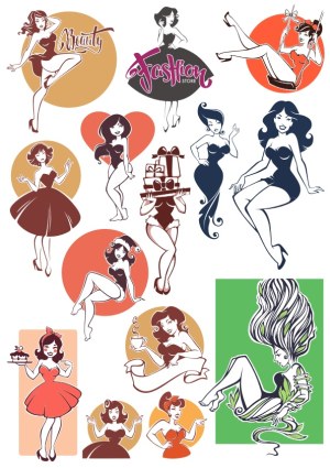 Retro Pin-Up Style Female Figures and Fashion-Themed Vectors Free Vector