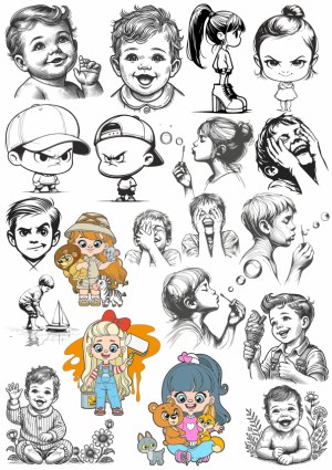 Collection of Child and Baby Character Illustrations in Various Styles Free Vector