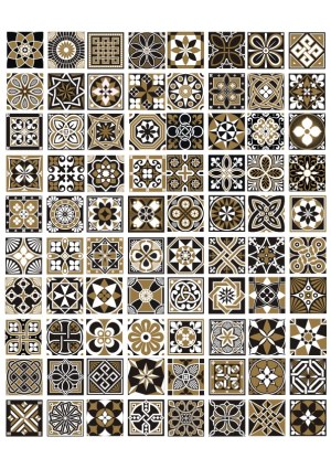 Set of 80 Ornate Geometric and Floral Tile Patterns in Black and Gold Free Vector