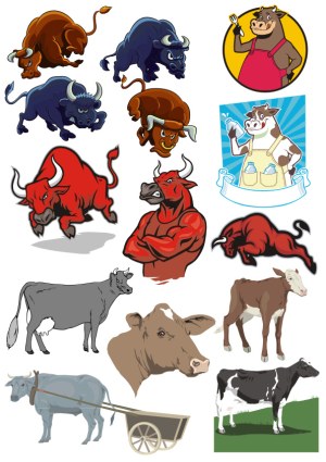 Collection of Bull and Cow Vector Illustrations Free Vector