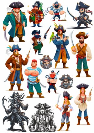 Collection of Cartoon Pirate Characters and Pirate Icon Designs Free Vector