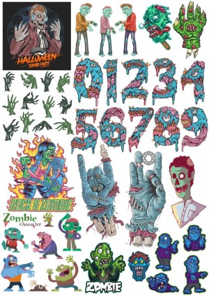 Collection of Colorful Zombie and Horror-Themed Vector Illustrations Free Vector