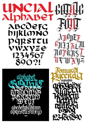 Uncial and Gothic Calligraphy Alphabet Samples Free Vector