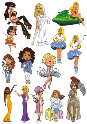 Collection of Cartoon Women Characters in Various Styles and Costumes Free Vector