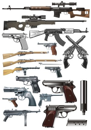 Detailed Vector Illustration of Various Guns and Firearms Free Vector