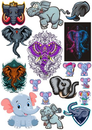 Elephant Vector Collection with Various Styles and Expressions Free Vector