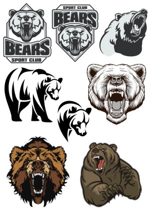 Roaring Bear Sports Club and Bear Head Vector Set Free Vector