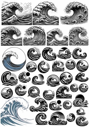 Set of Decorative Vintage and Modern Wave and Ocean Icon Vectors Free Vector