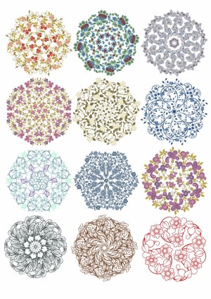 Set of Twelve Floral Mandala Patterns Free Vector