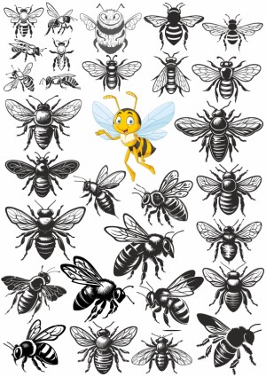 Collection of Various Bee Vector Illustrations Including Cartoon Style Free Vector