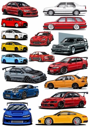 Various Illustrated Sport and Tuned Cars Vector Set Free Vector