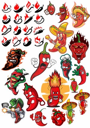 Set of Hot Chili Pepper Vector Illustrations and Flame Icons Free Vector