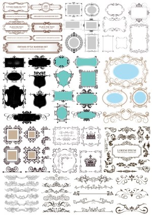 Vintage Ornamental Frames, Banners, and Decorative Elements Collection Free Vector