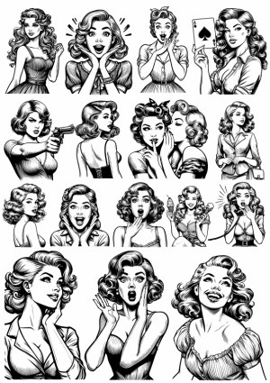 Vintage Comic Style Women Expressions and Poses Vector Set Free Vector