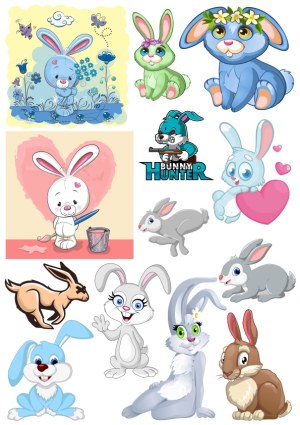 Collection of Colorful Cartoon Bunny and Rabbit Illustrations Free Vector