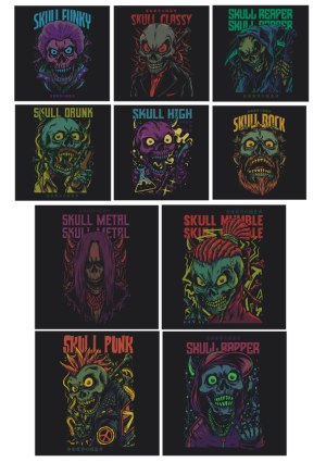 Skull-Themed Music Genre Vector Collection Free Vector