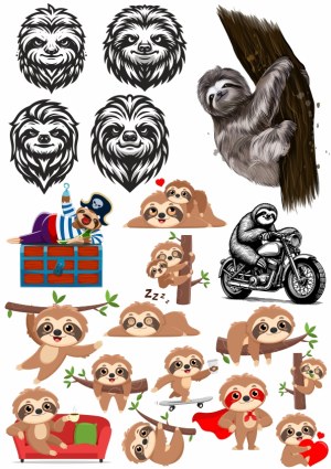 Cute and Stylish Sloth Illustrations and Vectors Set Free Vector