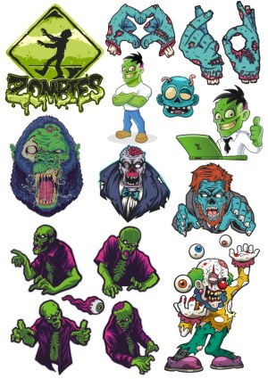 Collection of Cartoon Zombie and Monster Vector Illustrations Free Vector