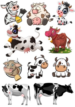 Collection of Cartoon and Realistic Cow Illustrations Free Vector