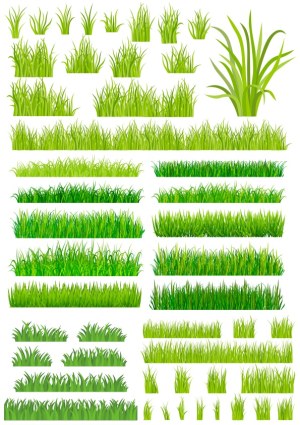Vector Set of Various Green Grass Clumps and Borders Free Vector
