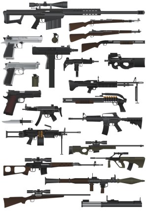 Collection of Various Military and Tactical Firearms Vector Set Free Vector