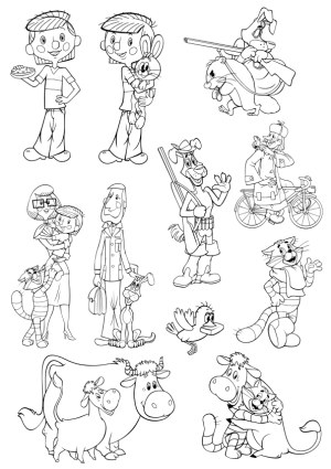 Black and White Cartoon Characters Collection Free Vector