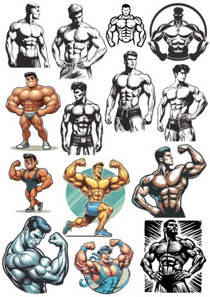Collection of Muscular Male Bodybuilder Vector Illustrations Free Vector
