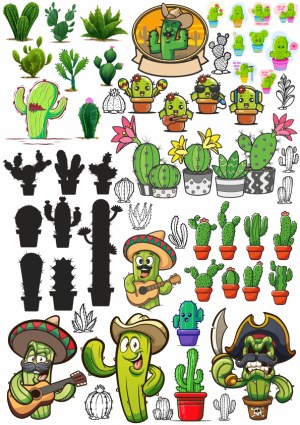 Collection of Cartoon and Realistic Cactus Vector Illustrations Free Vector