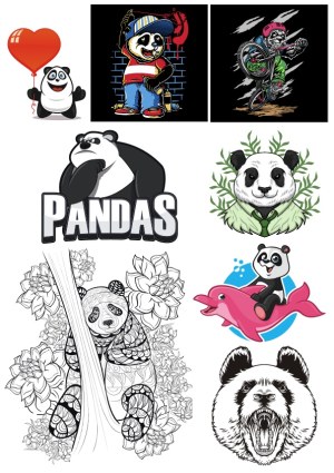 Assorted Panda Cartoon and Graphic Vector Illustrations Free Vector