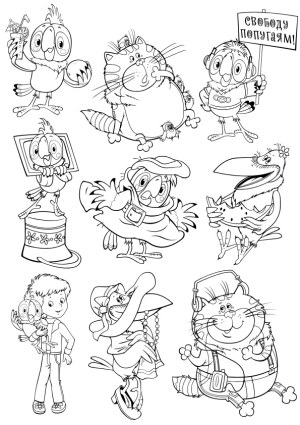 Black and White Cartoon Animals and Characters Collection Free Vector