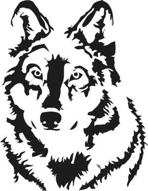 Black and White Stylized Wolf Face Vector Free Vector