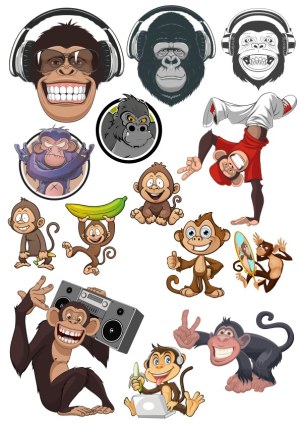 Collection of Cartoon and Stylized Monkey and Ape Characters Free Vector