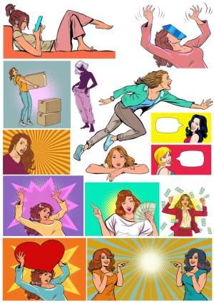 Pop Art Women Emotions and Actions Collection Free Vector