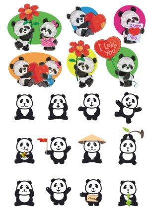 Cute Panda Couples and Cartoon Panda Icons Collection Free Vector