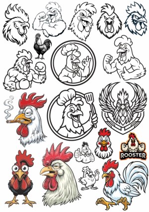 Collection of Cartoon and Realistic Rooster and Chicken Vector Illustrations Free Vector