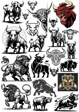 Collection of Bull and Buffalo Vector Illustrations Free Vector