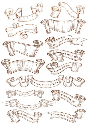 Set of Vintage Style Hand-Drawn Ribbon Banners Free Vector