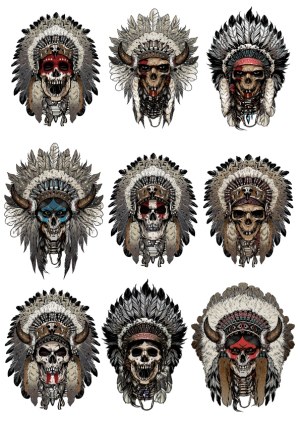 Skull Warriors with Native American Headdresses Vector Collection Free Vector