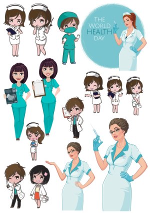 World Health Day Medical Staff Cartoon and Chibi Characters Vector Set Free Vector