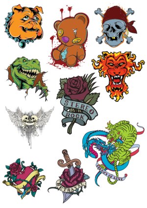 Collection of Colorful Tattoo Style Vector Illustrations Free Vector