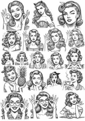 Vintage Style Black and White Vector Portraits of Women with Various Expressions Free Vector
