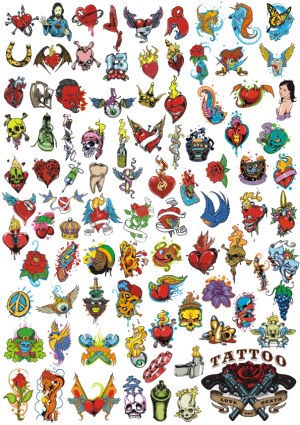 Colorful Tattoo Flash Art Collection Free Vector