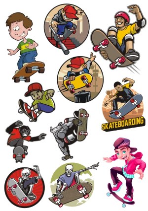 Colorful Skateboarding Cartoon Characters and Mascots Collection Free Vector