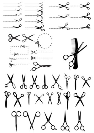 Set of Black Scissors and Cutting Line Vector Icons Free Vector